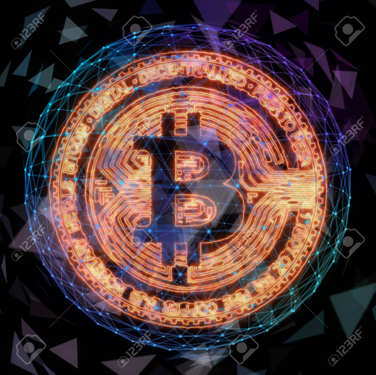 Golden Bitcoin Coin In Fire Flame Bitcoin Gold Blockchain Hard - 